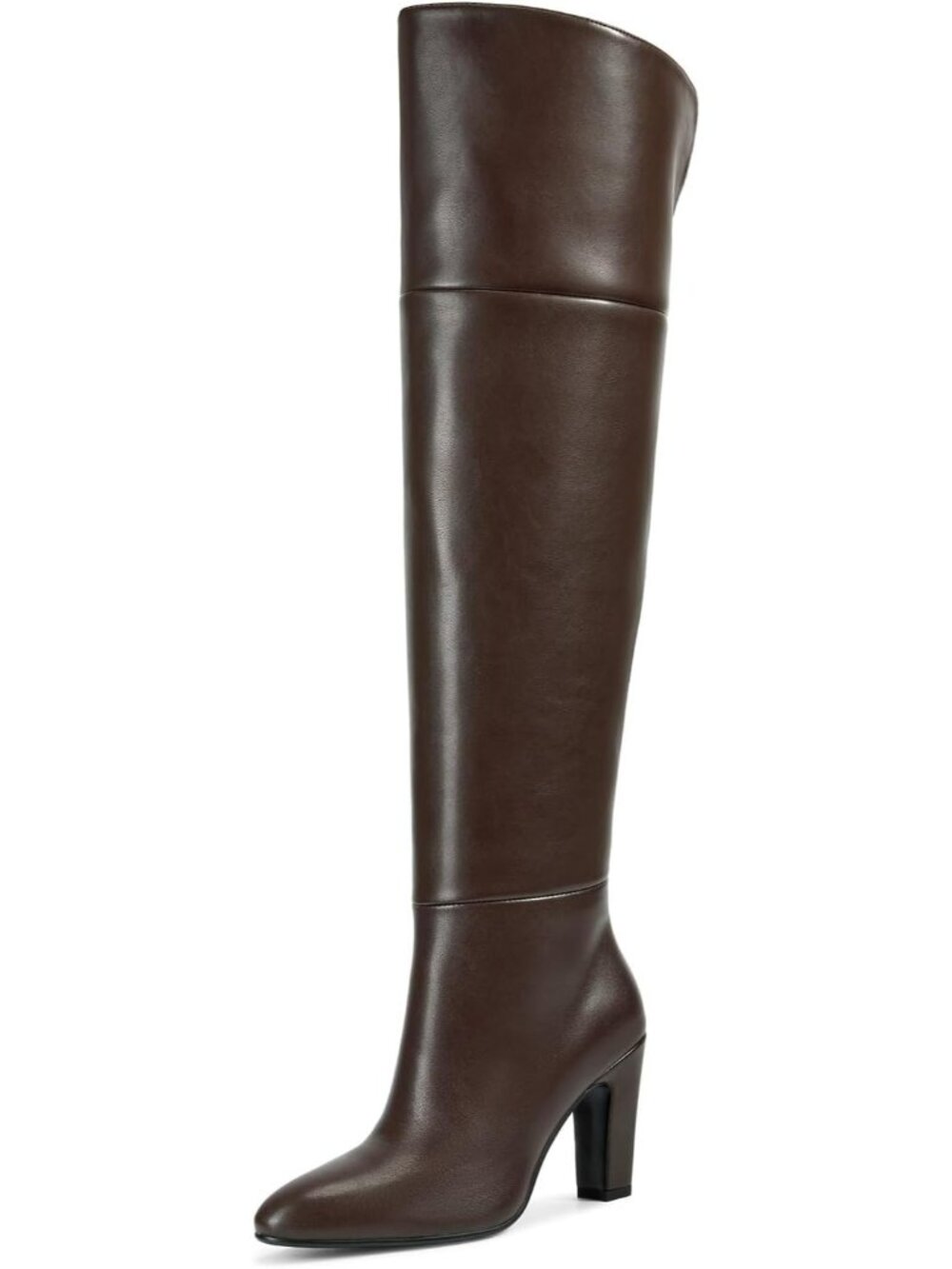 Women's Chocolate Thigh High Boots Wide Calf Over Knee Boots Chunky Heel Boots
